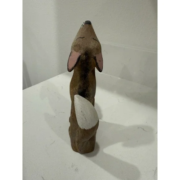 Vintage David Alvarez Signed Carved Wood Howling Coyote7 Folk Sculpture